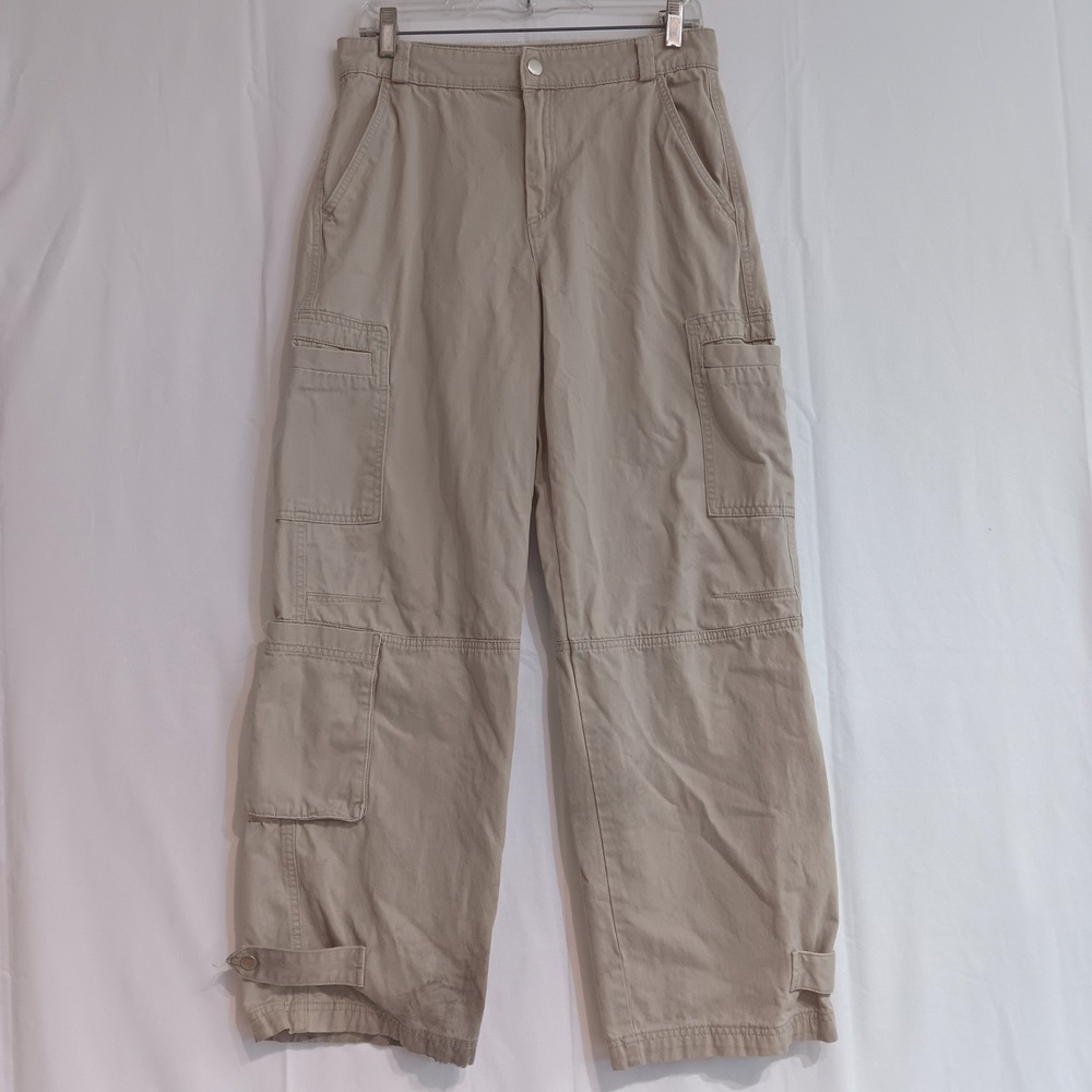 H&M Cargo Pants Women Size 8 Beige Utility Straight Leg Cotton Twill